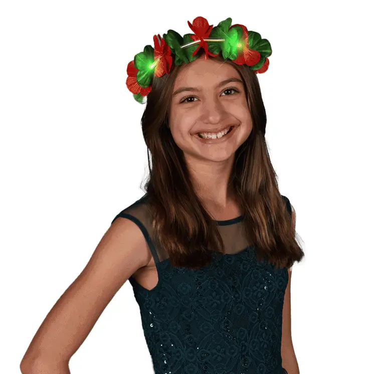 Light Up Christmas Hawaiian Stretch Flower Crown Red Green