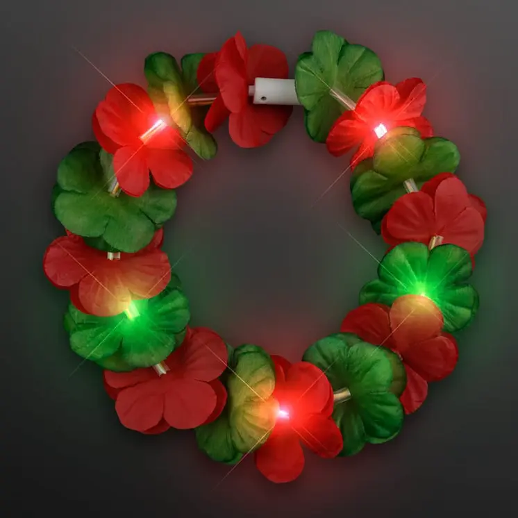 Light Up Christmas Hawaiian Stretch Flower Crown Red Green