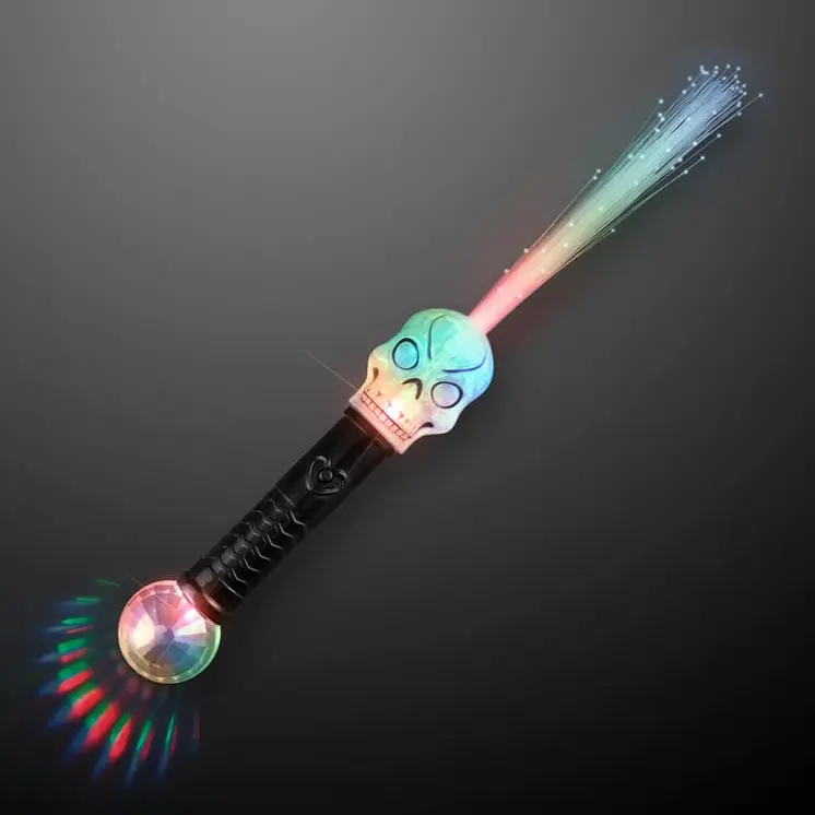 Flashing Fiber Optic Skull Wand with Prism Ball