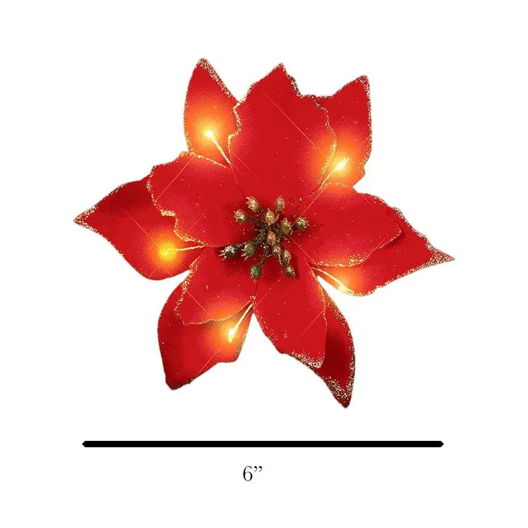 Light Up Christmas Red Poinsettia Hair Clip