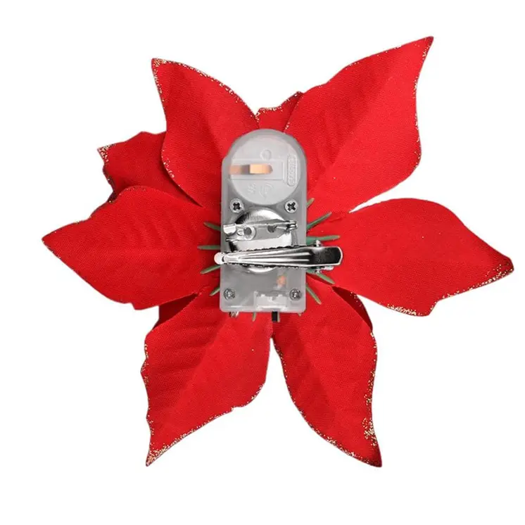 Light Up Christmas Red Poinsettia Hair Clip