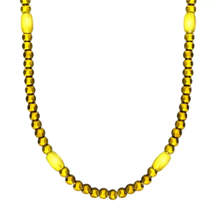 LED Necklace with Yellow Metallic Beads for Mardi Gras