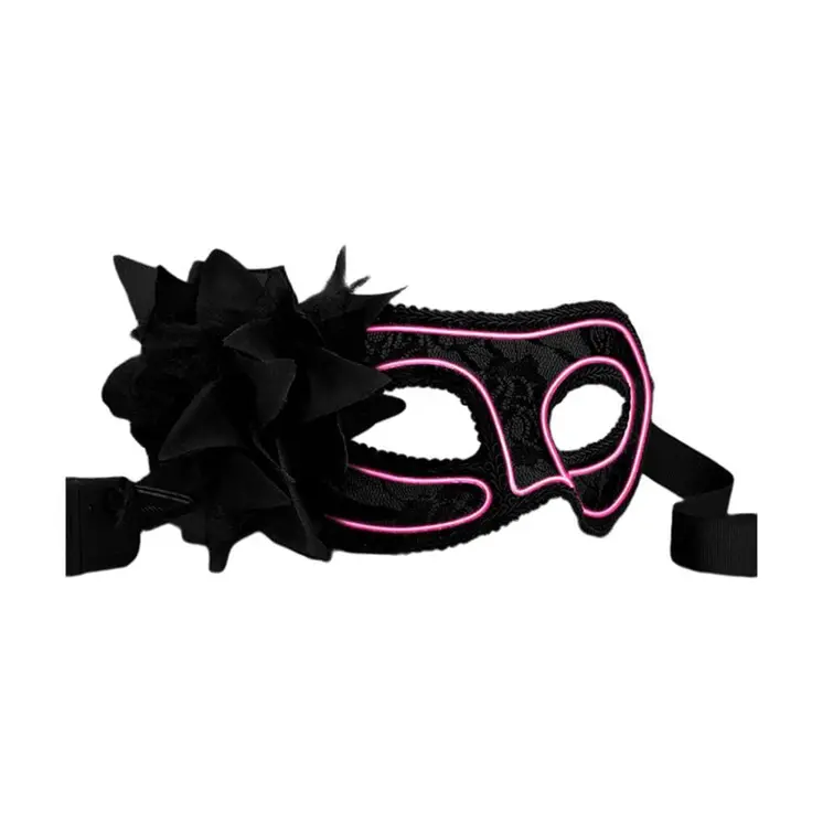 Pink Electro Luminescent Wire Black Lace Party Mask