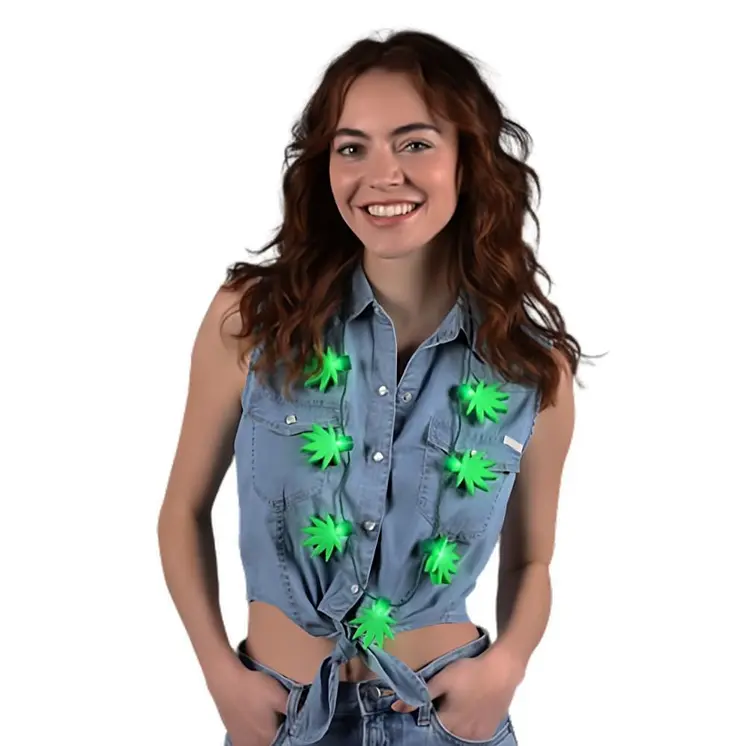 Light Up Flashing Pot Leaf Jumbo Charms Necklace