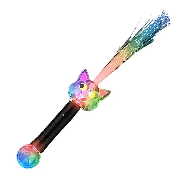 Light Up Multicolored Fiber Optic Cat Wand with Crystal Ball