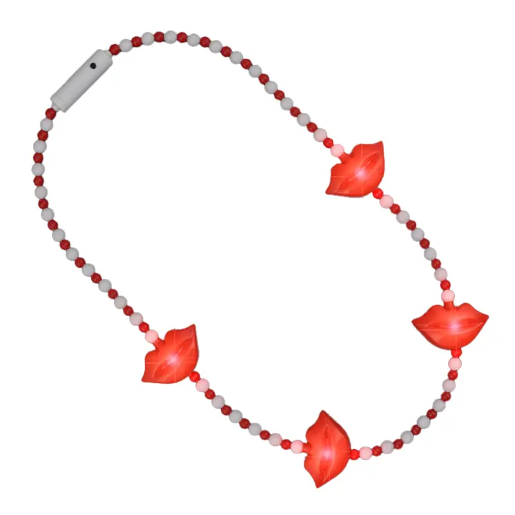 LED Kissy Red Lips Light Up Beaded Necklace