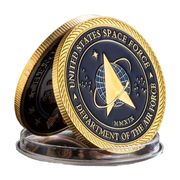 Gold Plated United States Space Force Challenge Coin and Heros Valor Prayer for Courage Souvenirs
