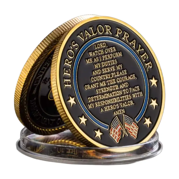 Gold Plated United States Space Force Challenge Coin and Heros Valor Prayer for Courage Souvenirs