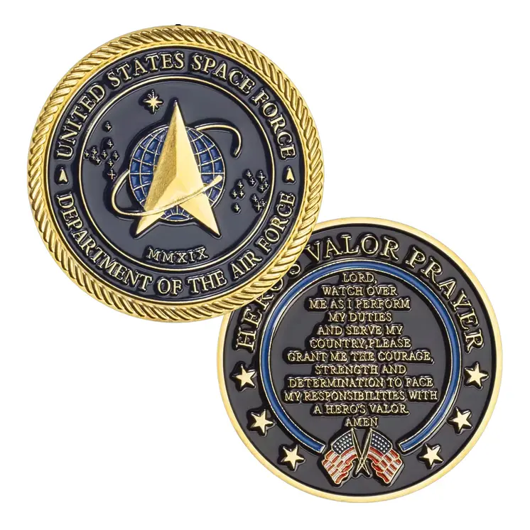 Gold Plated United States Space Force Challenge Coin and Heros Valor Prayer for Courage Souvenirs