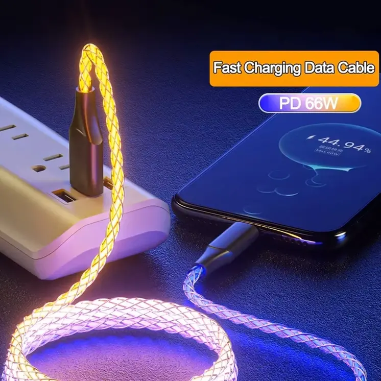 6A Fast Charging RGB Light Data Cable 66W TYPE-C Charger