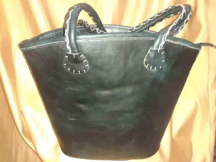 Bolso Vacuno asa hilo blanco