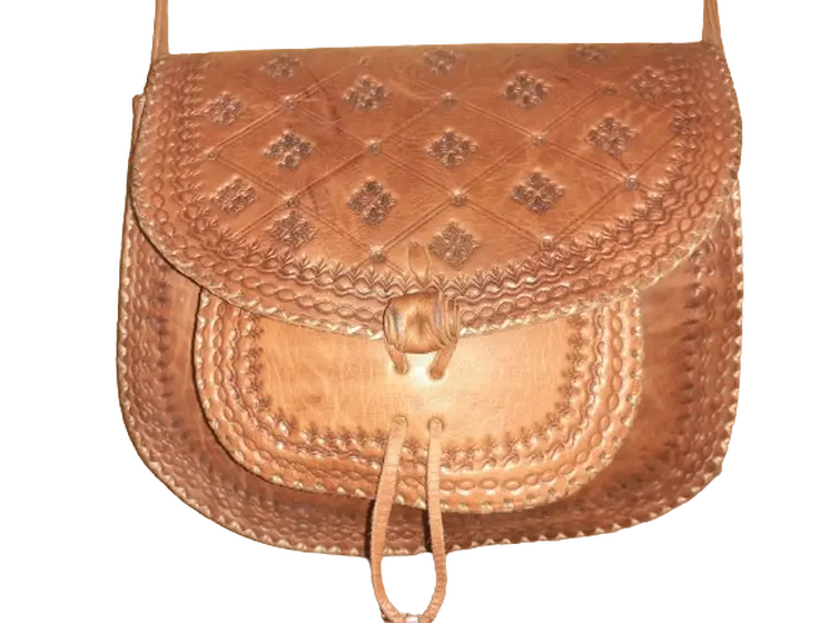 Bolso redondo mujer vacuno  de hilo blanco