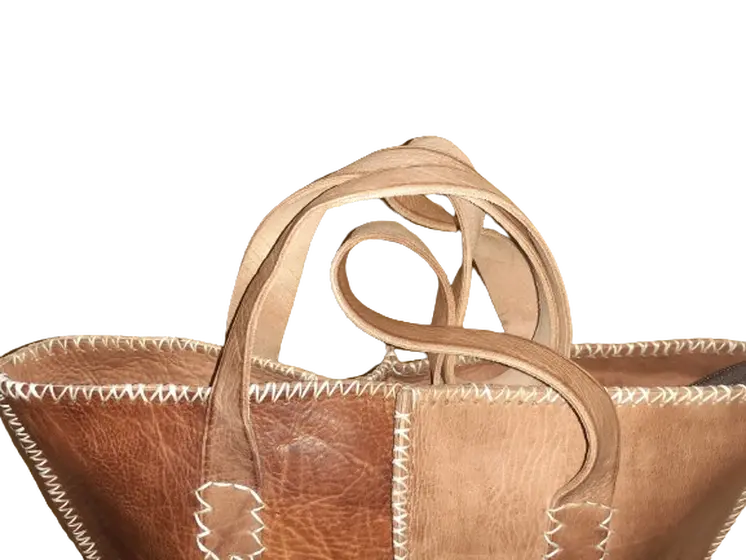 Bolso mujer vacuno hilo blanco combinado mediano