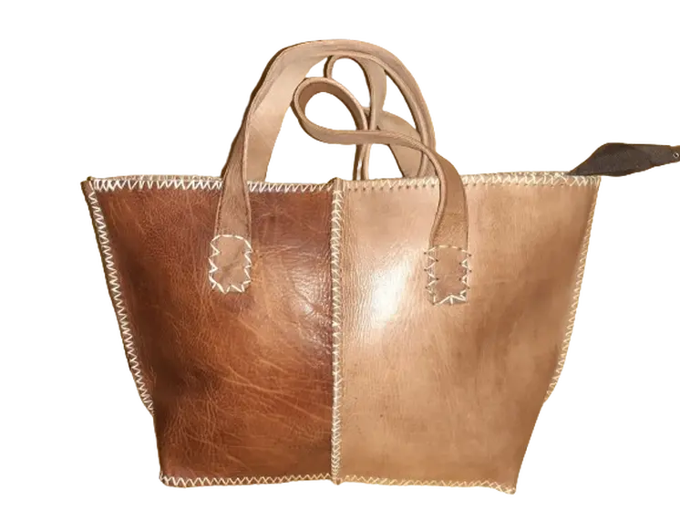 Bolso mujer vacuno hilo blanco combinado mediano
