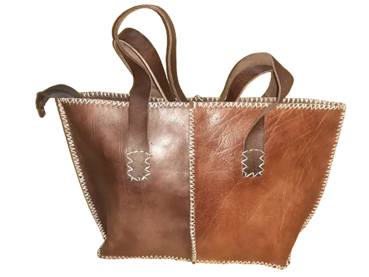 Bolso mujer vacuno hilo blanco combinado mediano