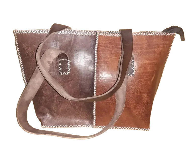 Bolso mujer vacuno hilo blanco combinado mediano