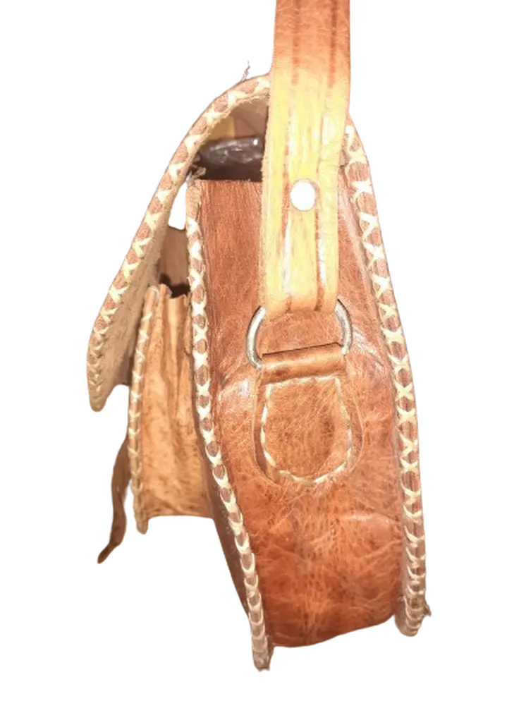 Bolso redondo mujer vacuno  de hilo blanco