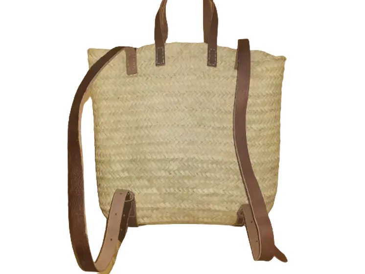 Mochila cuadrada de paja y cuero