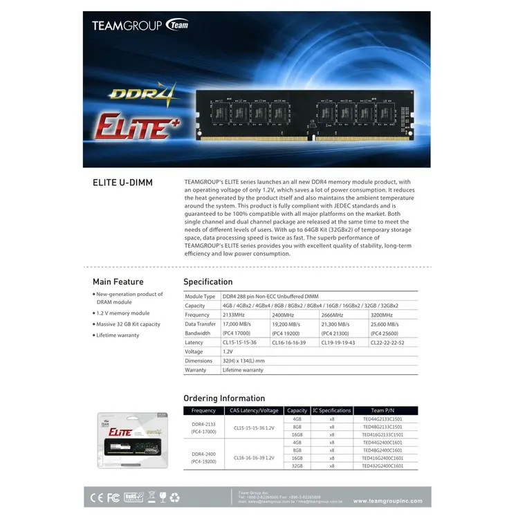 RAM Memory Team Group TED432G3200C2201