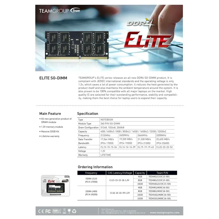RAM Memory Team Group TED416G3200C22-S01 16 GB DDR4 3200 MHz CL19