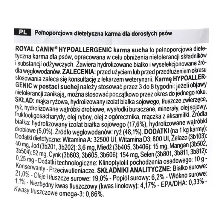 Fodder Royal Canin Hypoallergenic Adult Birds 2 Kg