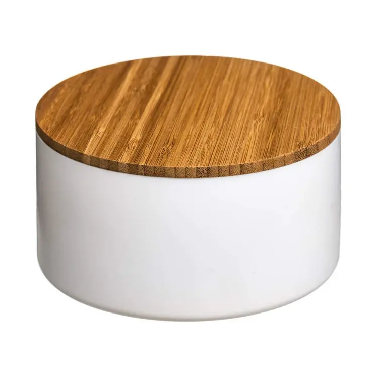 Storage Box with Lid 5five Simply Smart Natureo White Natural Glass Bamboo ABS ø 13,5 x 7 cm