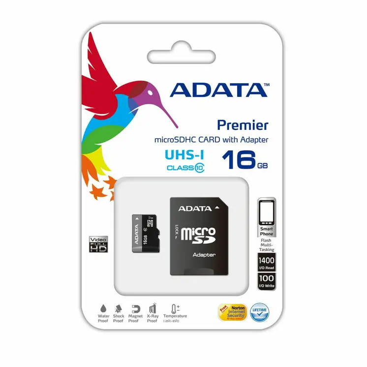 Micro SD Memory Card with Adaptor Adata Premier microSDHC UHS-I U1 Class10 16GB 16 GB