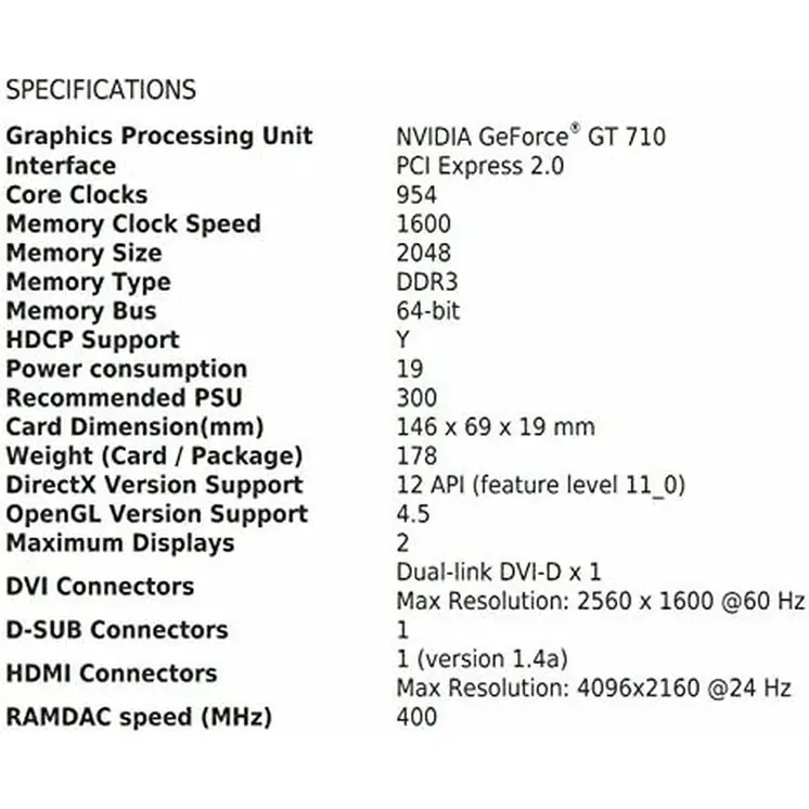 Graphics card MSI NVIDIA GeForce GT 710 GDDR3