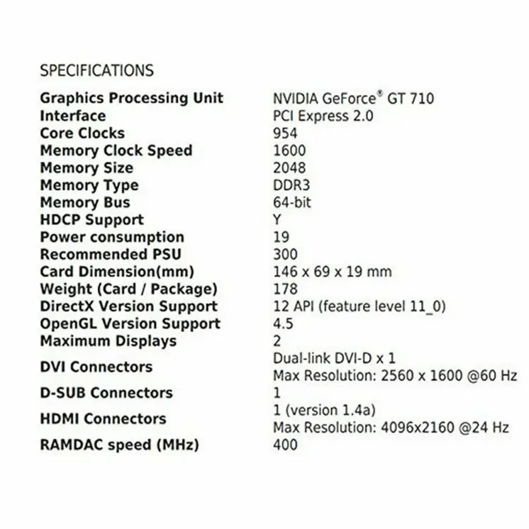 Graphics card MSI NVIDIA GeForce GT 710 GDDR3