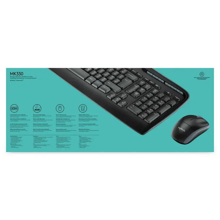 Keyboard and Mouse Logitech Wireless Combo MK330 Black Qwerty US