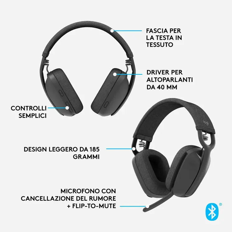 Bluetooth Headphones Logitech Grey Graphite