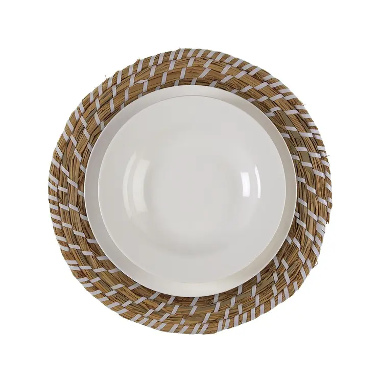 Table Mat Versa White Textile Water hyacinth 38 cm