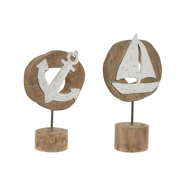 Decorative Figure Home ESPRIT White Natural Anchor Ship Mediterranean 19 x 10 x 38 cm (2 Units)