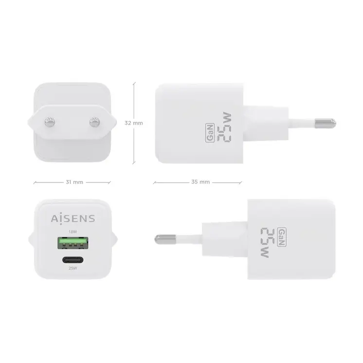 Wall Charger Aisens ASCH-25W2P014-W White 25 W (1 Unit)