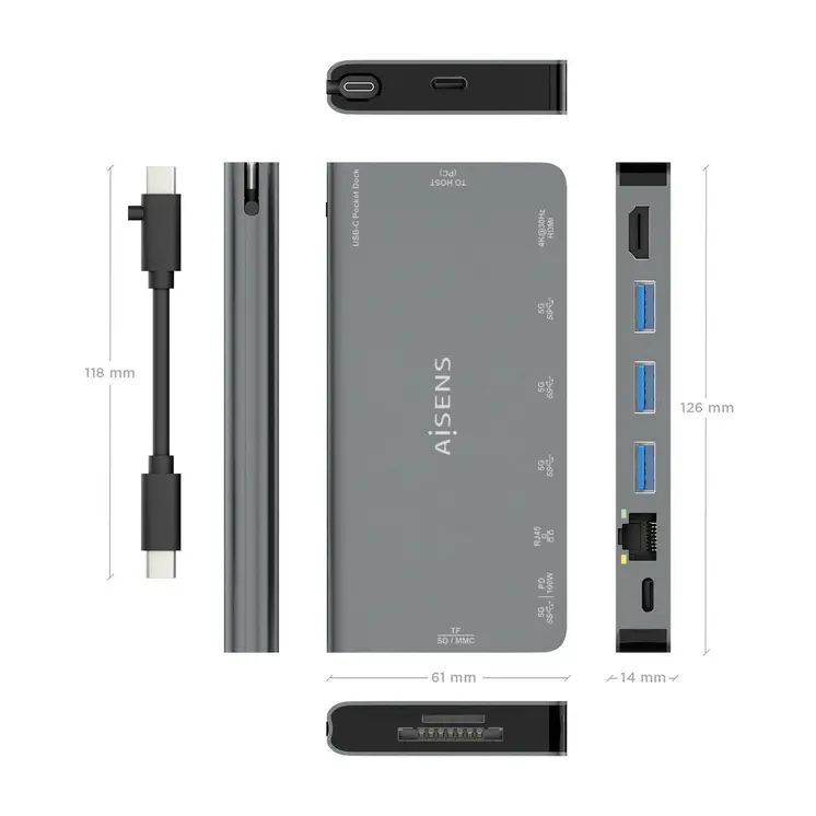 USB Hub Aisens ASUC-8P015-GR Grey Multicolour (1 Unit)