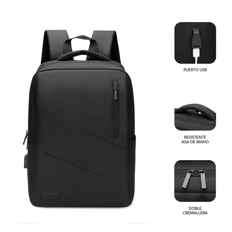 Rucksack with Power Bank and Tablet and Laptop Compartment Subblim Oxford  Black (1 Unit)