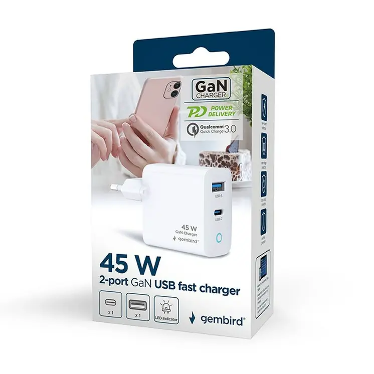 Wall Charger GEMBIRD TA-UC-PDQC45L-W-01 White 45 W