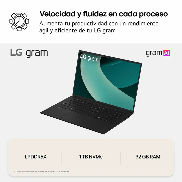 Laptop LG 16Z90T-G.AD88B 16" intel core ultra 7 32 GB RAM 1 TB SSD Spanish Qwerty