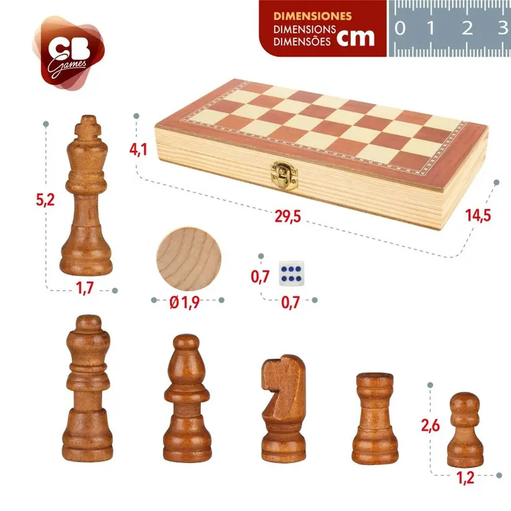 Chess and Checkers Board CB Games Wood Backgammon (6 Units)