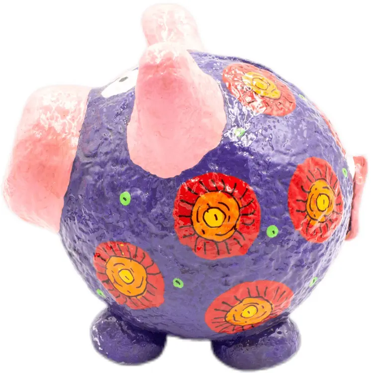 Handmade & Painted Paper Mache Piggy Bank
