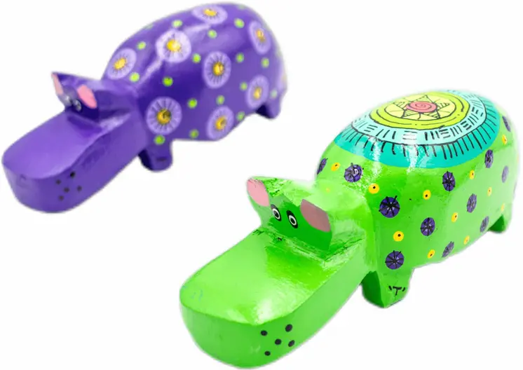 Handmade & Painted Wood Hippo