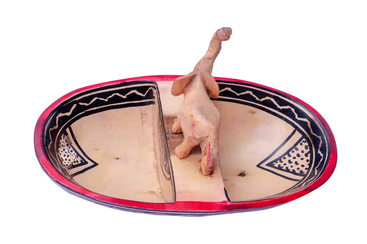 Wooden Oval Shaped Bowl w/Partition Elephant