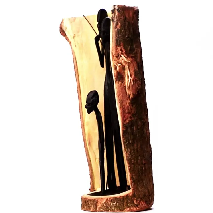 Men Carved Inside a Raw Neem Tree Trunk