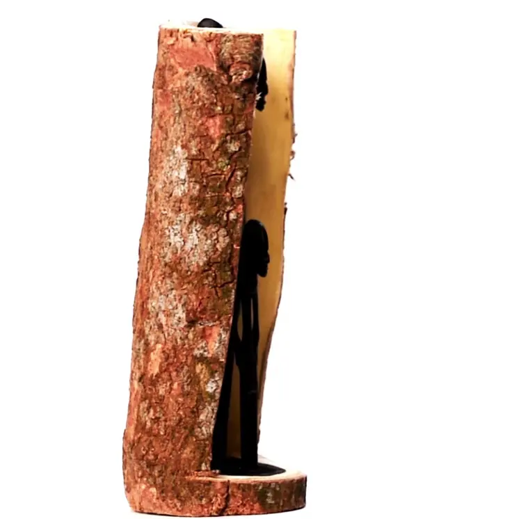 Men Carved Inside a Raw Neem Tree Trunk