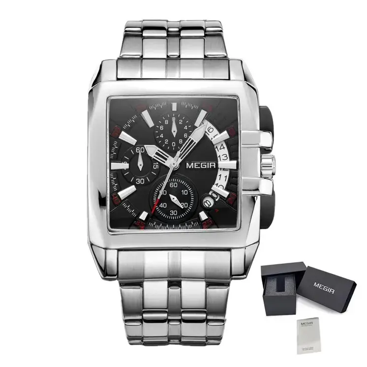 MEGIR Original Luxury Men Watch Stainless Steel Mens Quartz Wrist Watches Business Big Dial Wristwatches Relogio Masculino 2018