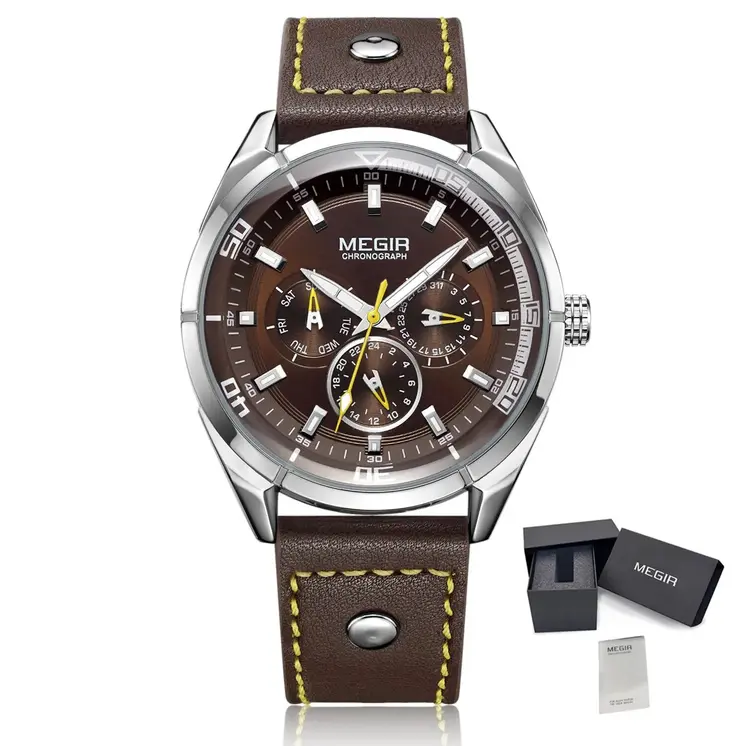 MEGIR Brand Quartz Men Watch Relogio Masculino Leather Strap Military Business Wrist Watches Men Clock Hour Time Man Chronograph