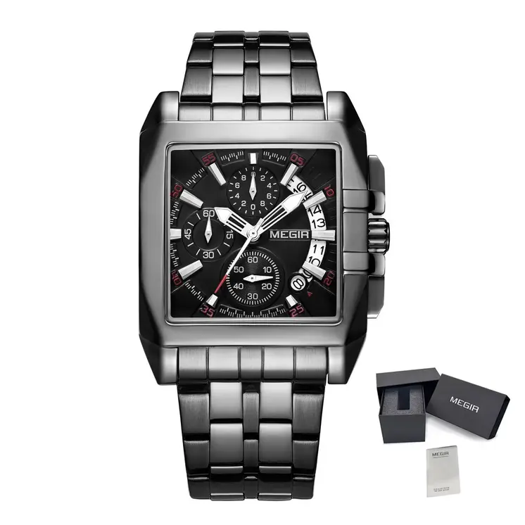 MEGIR Original Luxury Men Watch Stainless Steel Mens Quartz Wrist Watches Business Big Dial Wristwatches Relogio Masculino 2018