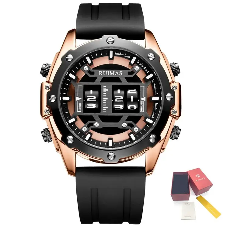 RUIMAS Mens Watches Roller Pointer Sports Quartz WristWatch Fashion  Luxury Silicone Strap Waterproof Relogio Masculino