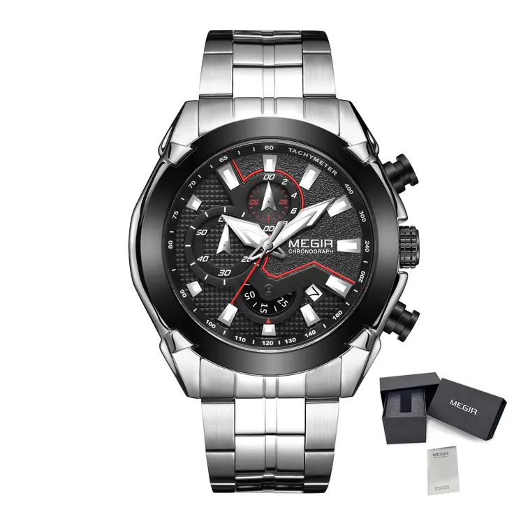 MEGIR Fashion Men Watches Luxury Business Watch for Men Stainless Steel Quartz Wrist Watch Calendar Date Clock Reloj Hombre 2065