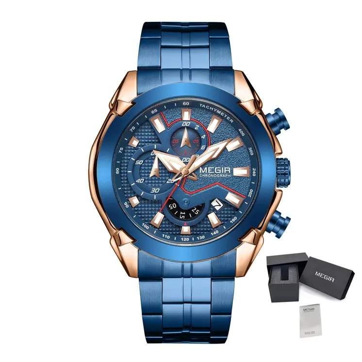 MEGIR Fashion Men Watches Luxury Business Watch for Men Stainless Steel Quartz Wrist Watch Calendar Date Clock Reloj Hombre 2065